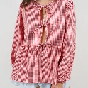 Tied Round Neck Long Sleeve Blouse size large long sleeve boho top